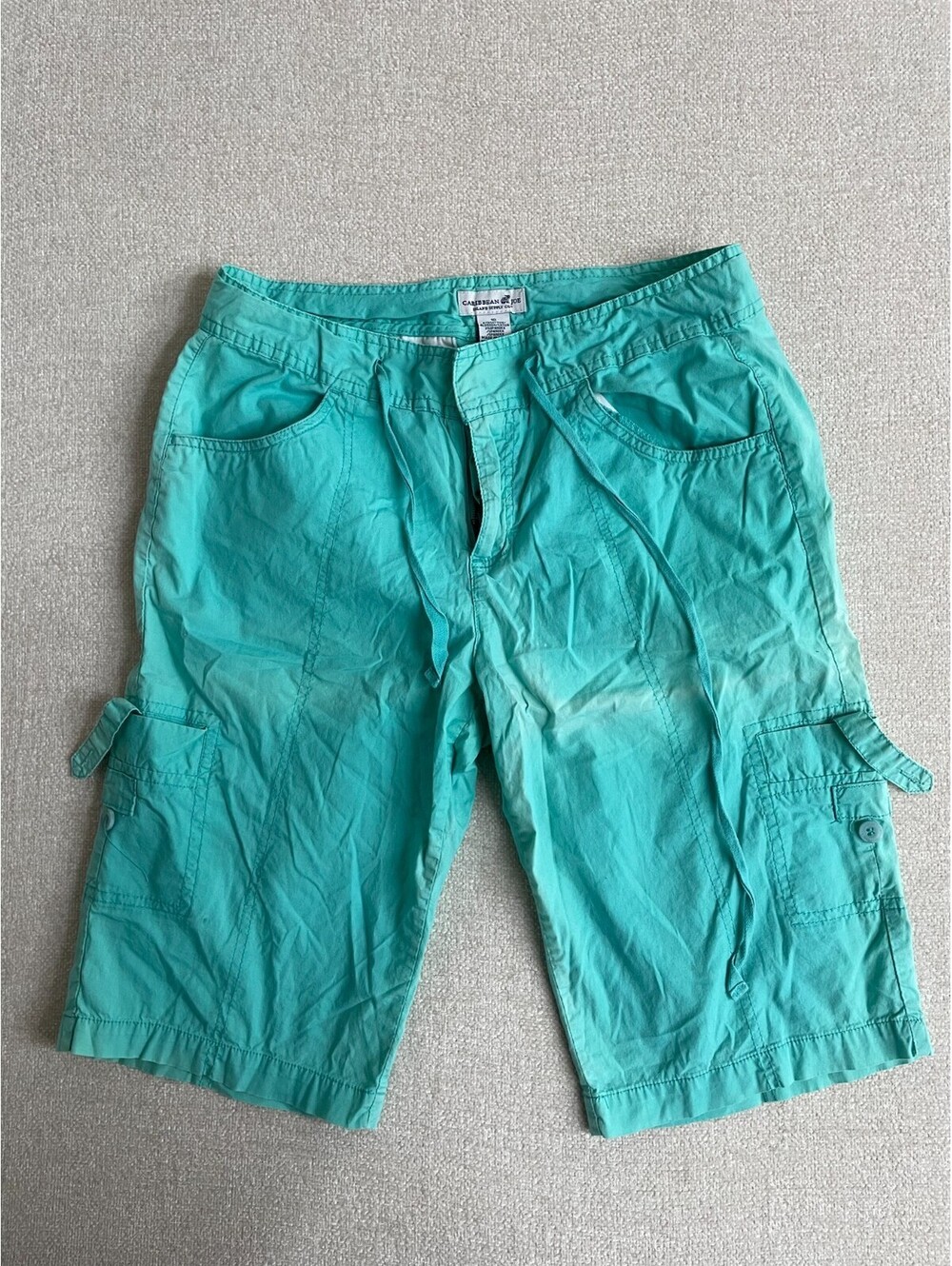 Caribbean Joe Womens Green Cargo Bermuda Shorts Size 10 Drawstring Stretch